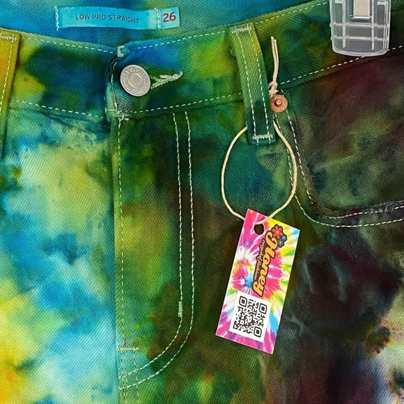 Levis Low Pro Straight Jeans Custom Tie Dye Womens Waist 26 XS Green Blue Levi’s - Picture 4 of 15